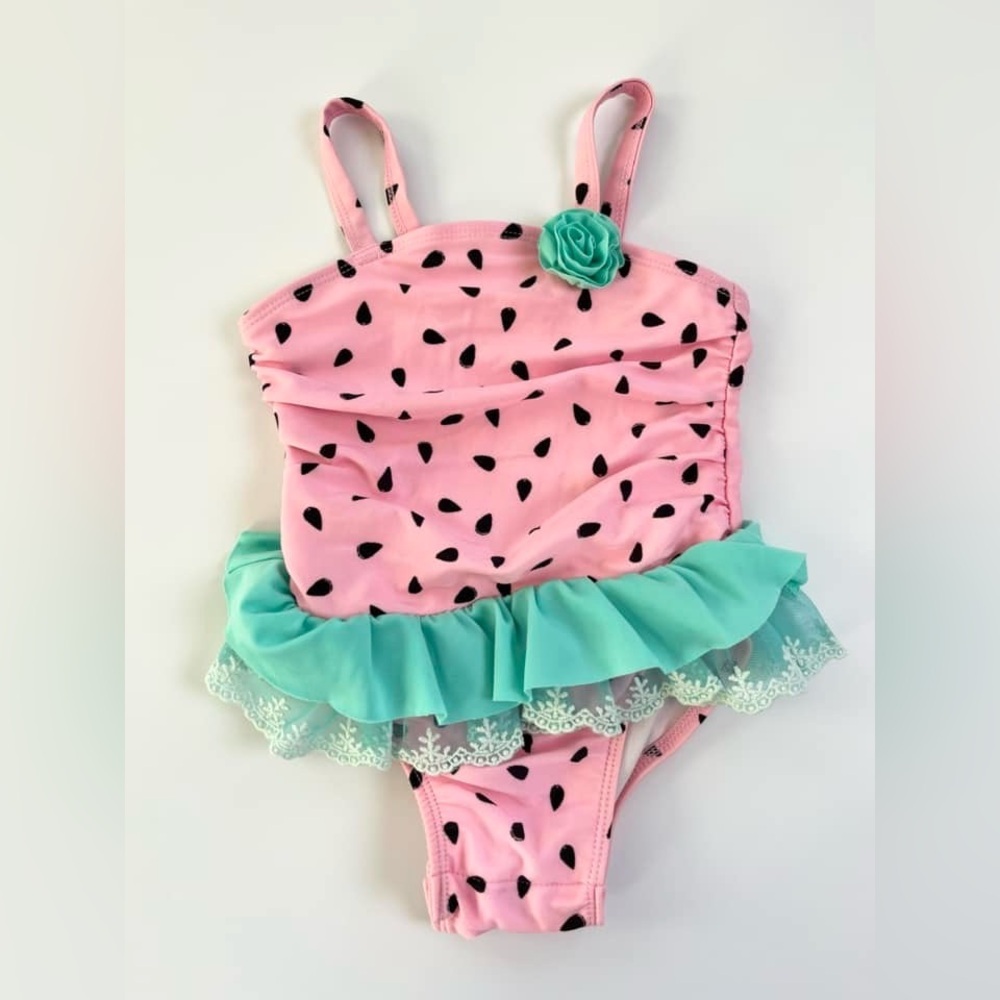 Cat & Jack Pink and Turquoise Ruffled Swimsuit